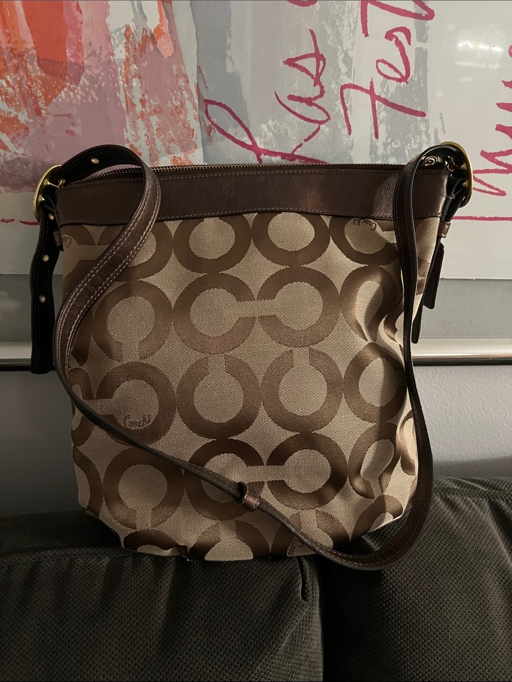 Coach 2009 Kristin Op Art Signature Canvas Leather Bag (see pic small rub)